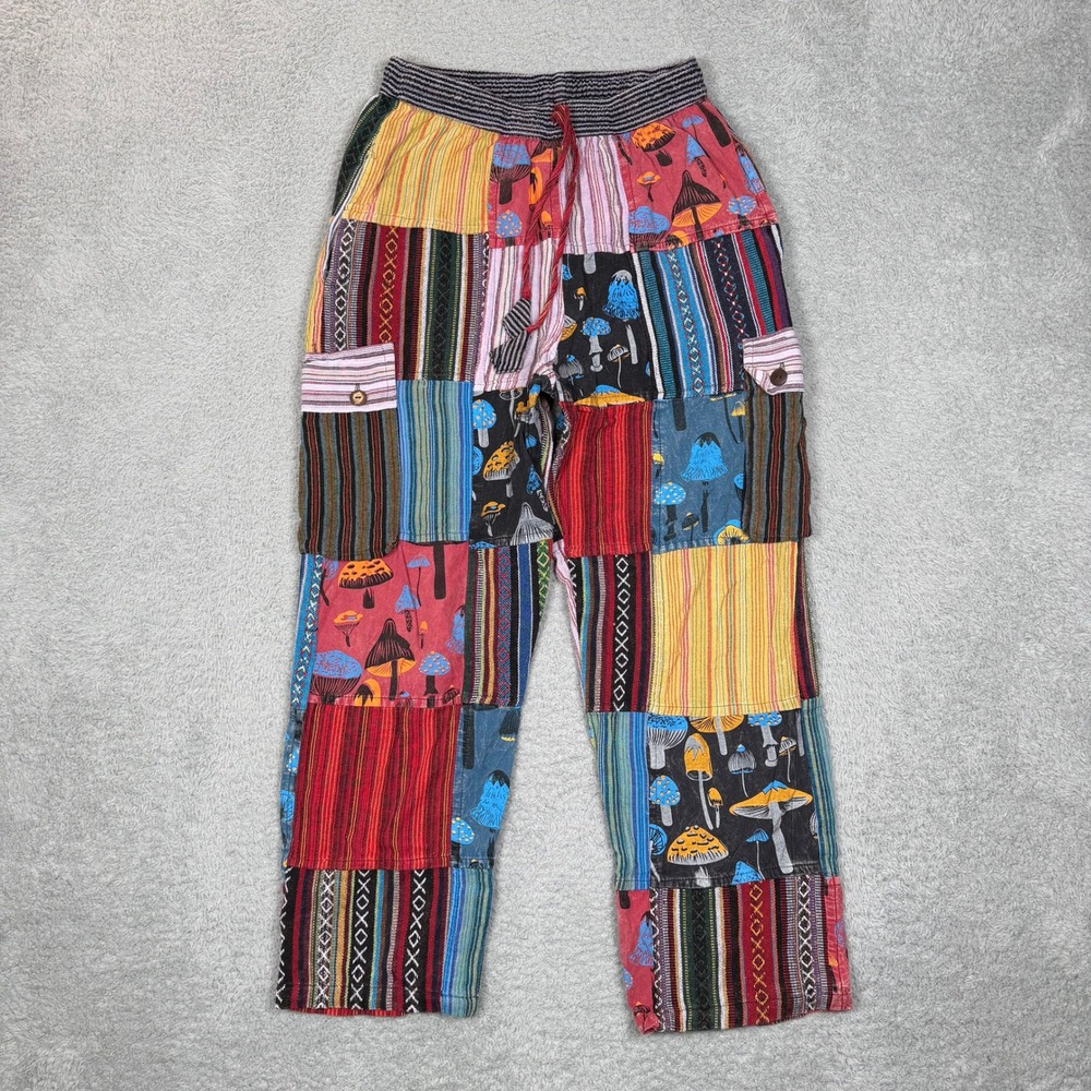 Rising International Mushroom Patchwork Pants Womens S Boho Hippie Nepal Cotton